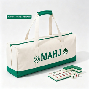 En stock : Ensemble de 3 sacs en toile Mahjong, comprenant une pochette à motif lettres et dés, une trousse de toilette de voyage grande capacité et une pochette de rangement portable - Product Image 5