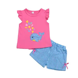 You cheng Hochwertige Kinder Applique Gingham Outfit Großhandel Frühling Sommer Baby Girl Boutique Kleidung