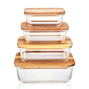 Linuo Eco-friendly Design Glass Storage Container Glass Food Container With Bamboo Wooden Lid