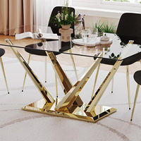 Nouvelle arrivée ensemble de table à manger rectangulaire de luxe avec plateau en verre trempé doré et ensemble de chaises pour la cuisine à domicile ou le restaurant