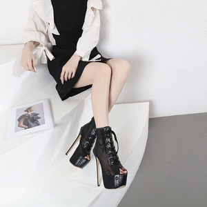 2023 Women's Fashion Extreme High <b>Heels</b> <b>Dancing</b> Shoes Sexy Mesh Peep Toe Platform Boots Zip Lace-Up Club Stripper Summer Outdoor - Product Image 2
