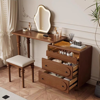Coiffeuse vintage moderne en bois d'hévéa de style français avec commode intégrée, mobilier de chambre