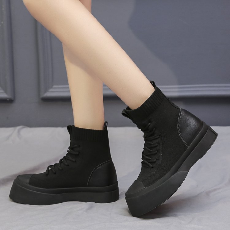 High Top Shoes Women 2022 Casual Thick Soled Flying Woven Breathable Elastic Socks Boots