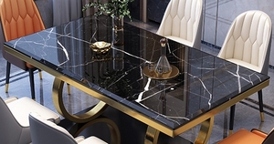 Tavolo da Pranzo Rettangolare <span class=keywords><strong>in</strong></span> <span class=keywords><strong>Marmo</strong></span> di Lusso Leggero con Set di Sedie, Tavolo da Pranzo Moderno - Product Image 5