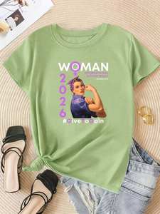 Elegante T-Shirt da Donna con Collo Tondo e Maniche Corte, Stile Vintage con Stampa per la Giornata Internazionale della Donna 2033, Vestibilità Regolare in Tessuto Jersey - Product Image 3