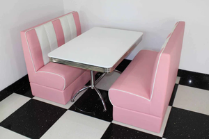 Estilo Luxo Leve Retro, Banco Estofado com Estrutura de Madeira e Assento de Couro, Mesa e Cadeiras de Restaurante Rosa, Sofá Booth - Product Image 2