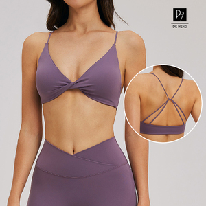 Soutien-gorge de sport à col en V et <span class=keywords><strong>dos</strong></span> croisé, à fines bretelles, idéal pour le yoga, les exercices sportifs et le fitness - Product Image 4