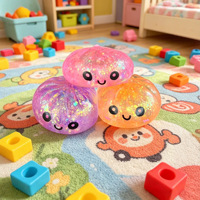Vente en gros de boules squishy personnalisées en TPR avec visage souriant, boules squishy scintillantes, boîte mystère surprise, jouet anti-stress pour enfants et adultes