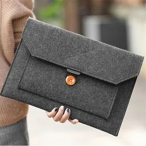 Bisnis Kustom Desain Kulit Tas Laptop Portable Merasa Laptop Sleeve dengan Leather Handle