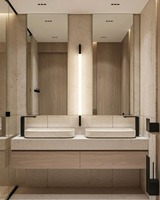 Kabinet Kamar Mandi Modern dengan Cermin Sensor Gerak, Kayu Lapis, PVC, Marmer, Wastafel Ganda, dan Lampu LED