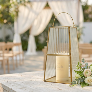 Wholesale <b>Square</b> Taper Glass Hurricane <b>Candle</b> Holder with Brass Metal Frame for Weddings Events Decorations - Product Image 6