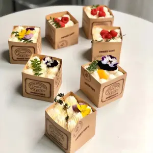gestaltetes logo dessert-box verpackung großhandel wiederverwertbare quadratische handwerkliche papier-bäckerei bento kuchen-box