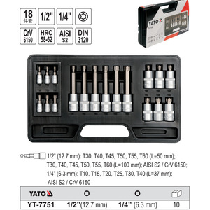 Yato 18-Piece <b>Socket</b> Set 1/2 And 1/4 Inch Hex Industrial Grade Crv 6150 For Automotive Repair - Product Image 3