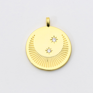 Di alta qualità CZ Micro pavè luna <span class=keywords><strong>stella</strong></span> <span class=keywords><strong>del</strong></span> <span class=keywords><strong>nord</strong></span> sulla moneta rotonda ciondolo Zirconia cubica Charm per la creazione di gioielli - Product Image 2