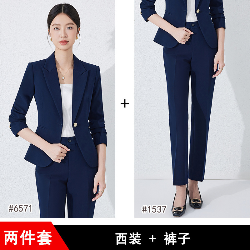 Dark blue long-sleeved shirt and suit pants