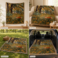 Waldmärchen-Gewebte Decke mit Fransen, Wandteppich mit Laufendem Mädchen, Fuchs und Wildblumen, Wandkunst-Dekoration, Überwurf für Wohnzimmer, Geschenk