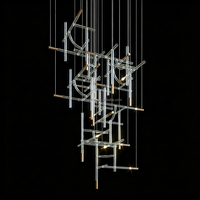 Lustre créatif en tubes de verre transparents, luminaire suspendu pour escalier d'hôtel, idéal pour les projets de villas et d'hôtels, lampe de plafond