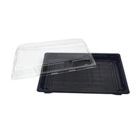 Boîte à sushi rectangulaire en plastique noir JY-1111, emballage pour livraison de nourriture.