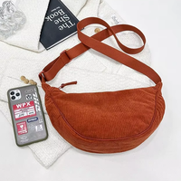 Sac bandoulière portable XL en velours côtelé et sherpa pour femme, sac banane de sport, sac de poitrine à fermeture éclair, vente en gros