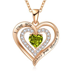 Collier Cœur en Argent Sterling 925 Plaqué Or Rose avec Péridot Simulé Pierre de Naissance d'Août, Pavé de Zirconiums Blancs, Bijou Fin Romantique - Product Image 1