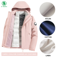 Veste chaude d'automne et d'hiver en coton rembourré avec doublure intérieure en duvet, coupe-vent trois-en-un, fermeture éclair, logo frontal
