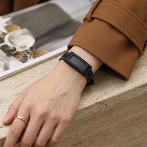 Boucle de <span class=keywords><strong>montre</strong></span> H pour bracelets <span class=keywords><strong>Fitbit</strong></span> Air, <span class=keywords><strong>bracelet</strong></span> en cuir <span class=keywords><strong>Fitbit</strong></span> Air Correa de <span class=keywords><strong>luxe</strong></span>, couleur noire avec surpiqûres blanches - Product Image 3