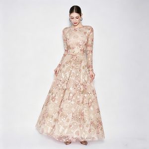 Robe longue pour <span class=keywords><strong>femme</strong></span> avec broderie étoile rose, manches longues, motif pailleté, élégante, pour <span class=keywords><strong>soirée</strong></span> formelle, cocktail ou fête - Product Image 4