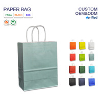 Sac cadeau en papier kraft écologique et coloré avec poignée en ruban, logo personnalisé pour la promotion, les mariages, les emballages de gelée, les aliments pour animaux de compagnie