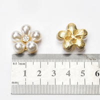 Kancing Mutiara Datar 20mm dengan Dasar Emas, Kristal Berbentuk Bunga, Hiasan untuk Perhiasan DIY, Aksesoris Pernikahan