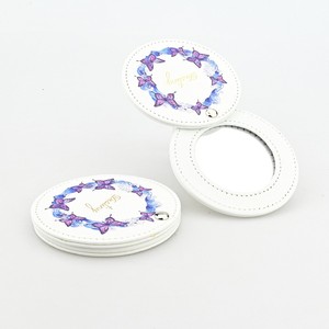 Custom logo Full UV Printing Advertising Leather Cover Pocket Mini Mirror