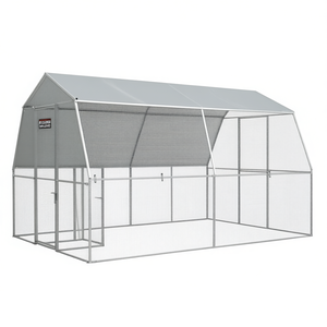 Gabbia per polli in acciaio zincato argentato con tetto e porta, casetta per animali da esterno di grandi dimensioni - Product Image 1