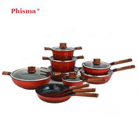Ensemble de casseroles en aluminium moulé Phisma, 17 pièces, compatible avec les cuisinières à gaz et à induction, comprenant une cocotte, une poêle, une casserole, une casserole à lait avec couvercle