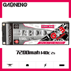 Batterie LiPo RC GNB GAONENG 7200MAH 2S HV 7.6V 140C LCG Fine 2S 5mm avec connecteur Bullet intégré, boîtier rigide, pack de compétition pour voiture et bateau RC 1/10 - Product Image 2
