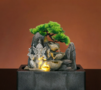 Fontaine de table Ganesha en argent avec cascade de lotus, lumière LED et bassin carré pour la décoration zen de la maison ou du bureau