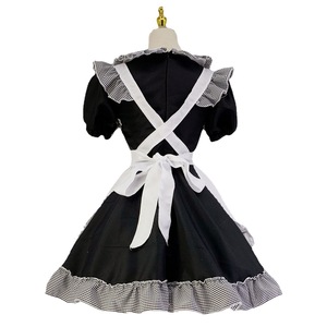 Maid Cosplay Costume Black White Checkered Bow Apron Dress Anime Role Play Outfit Spring 2023 - Product Image 2