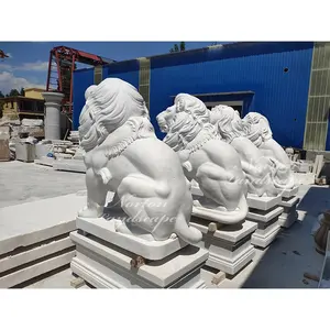 Moderno al aire libre jardín decoración tallada a mano blanco estatuas de León de mármol de tamaño de piedra de granito estatuas de León para la venta