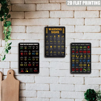 Letrero Metálico con Símbolos de Advertencia para Automóviles, Decoración de Pared Retro Negra con Efecto Desgastado para Garaje y Taller Mecánico