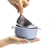 Ensemble de repas pour bébé en silicone avec ustensiles en acier inoxydable, base antidérapante à ventouse, motif animalier de dessin animé, sans BPA et anti-fuite