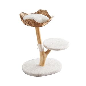 Modern Eco-friendly Large Solid Wood <strong>Cat</strong> <strong>Tree</strong> Tower with Integrated <strong>Scratching</strong> Post Climbing Features 60cm Tall for Living Room - Product Image 1