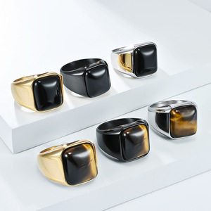 แหวนไทเกอร์อายสำหรับผู้ชายรูปทรงเรขาคณิตแบบฝังขอบเครื่องประดับสำหรับสวมใส่ทุกวัน - Product Image 1