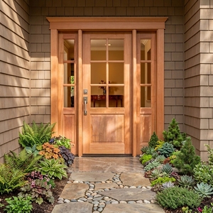 Puerta de Entrada de Madera Sólida con 6 Paneles de Vidrio y Dos Luces Laterales a Juego de 3 Paneles, Estilo American Craftsman - Product Image 2