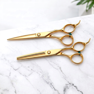 Ensemble de ciseaux de coiffure en acier inoxydable pour salon de coiffure, ciseaux de coupe, ciseaux à effiler, peigne, finition dorée - Product Image 1