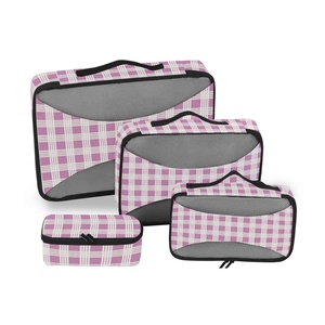 Ensemble de 4 cubes de compression de voyage personnalisés, motif Palaka rose hawaïen, durables, pour organiser les bagages - Product Image 1
