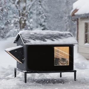 Неразрушимый большой домик для кошек для улицы, зимний, водонепроницаемый, с безопасной дверцей для выхода, утепленное уличное укрытие для бездомных кошек - Product Image 5