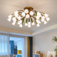 American Farmhouse Floral Plafonnier-LED Dimmable Flush Mount avec abat-jour en verre pour couloir chambre à coucher salle d'étude salon