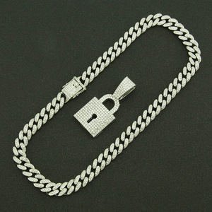 힙합 금도금 블링 락 펜던트와 13mm 마이애미 쿠반 체인 목걸이 (남성용 힙합 주얼리) - Product Image 4
