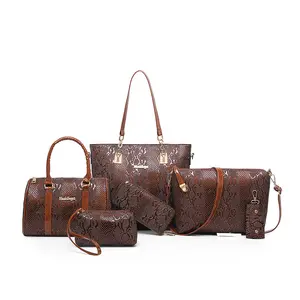 Factory Outlet 6pcs/set Alligator Pattern Shoulder Handbags PU Leather Women Card Bags+Handbag+Shoulder Bags+Solid Color Bag