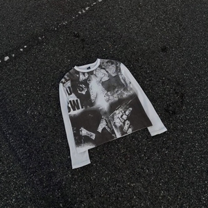 T-shirts vintage en coton 100% 300G pour hommes, col rond de haute qualité, lavés à la boîte, manches longues, coupe ample et oversize - Product Image 2