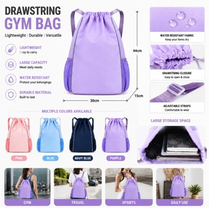 Custom Logo Promo <b>Drawstring</b> <b>Backpack</b> Bulk Reflective Sports Cinch Sack Mesh Pockets Wide Adjustable Strap Gym Bag Wholesale B2B - Product Image 2