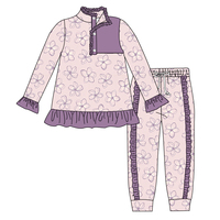 Ensembles de Vêtements pour Filles en Gros, Personnalisés, Imprimés Floraux Hawaïens, Automne, Pulls Décontractés pour Bébé + Pantalons de Jogging, Tenues 2 Pièces